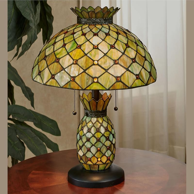 Lámpara de mesa piña verde vitrales hechos a mano