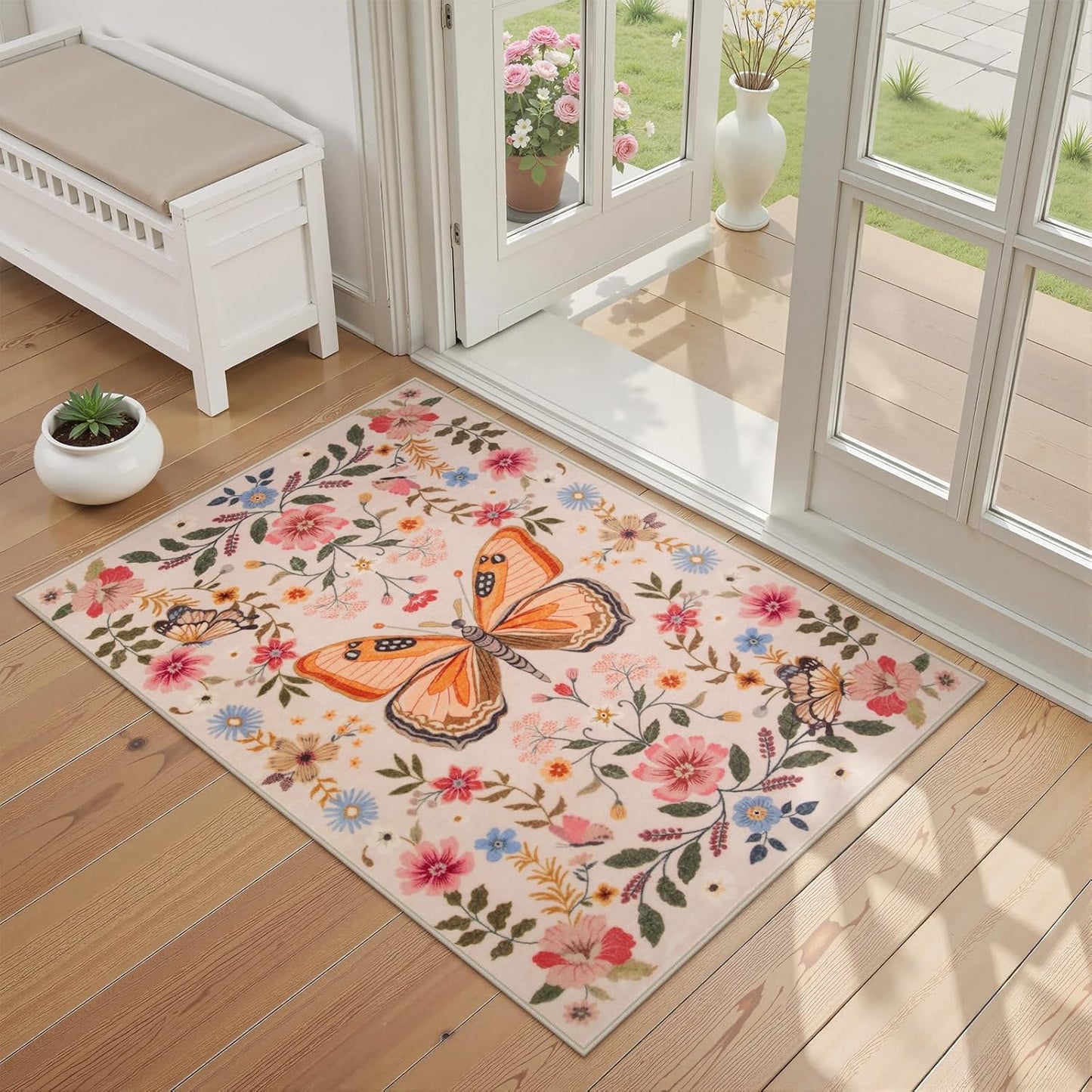 Alfombra baño bohemia floral beige 2x3ft antiderrap