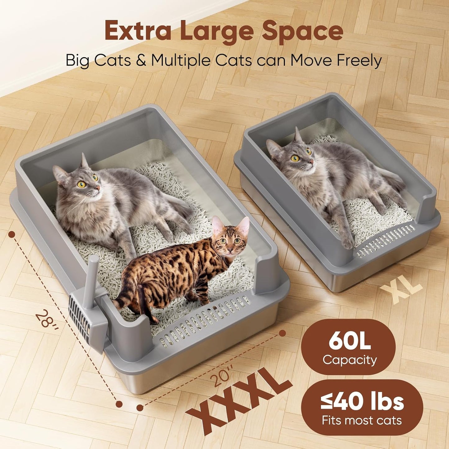 Caja arena acero inox 28x20x12 pulg para gatos grandes