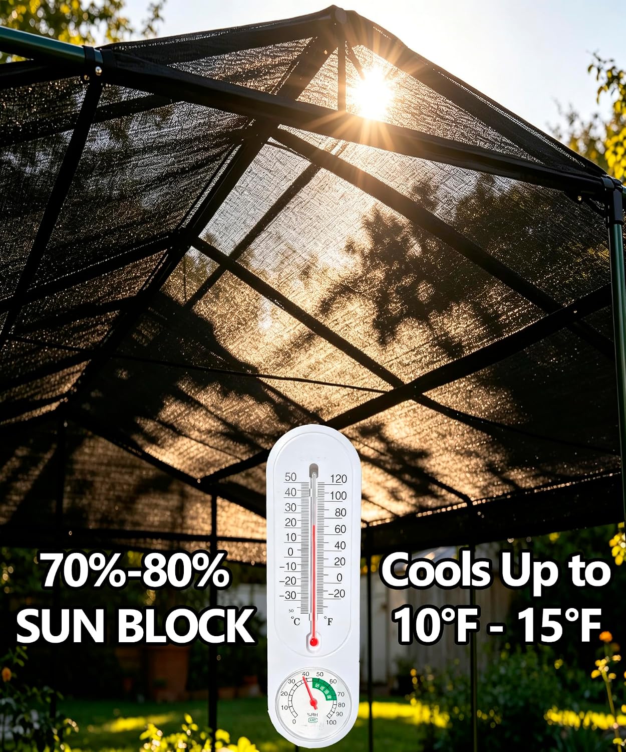 Tela sombra 70% negra 20x48pies para jardín patio pergola
