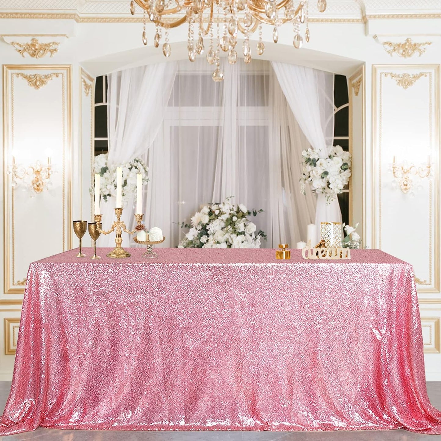Mantel lentejuelas rosa fucsia 90x90pulg para fiesta cumpleaños