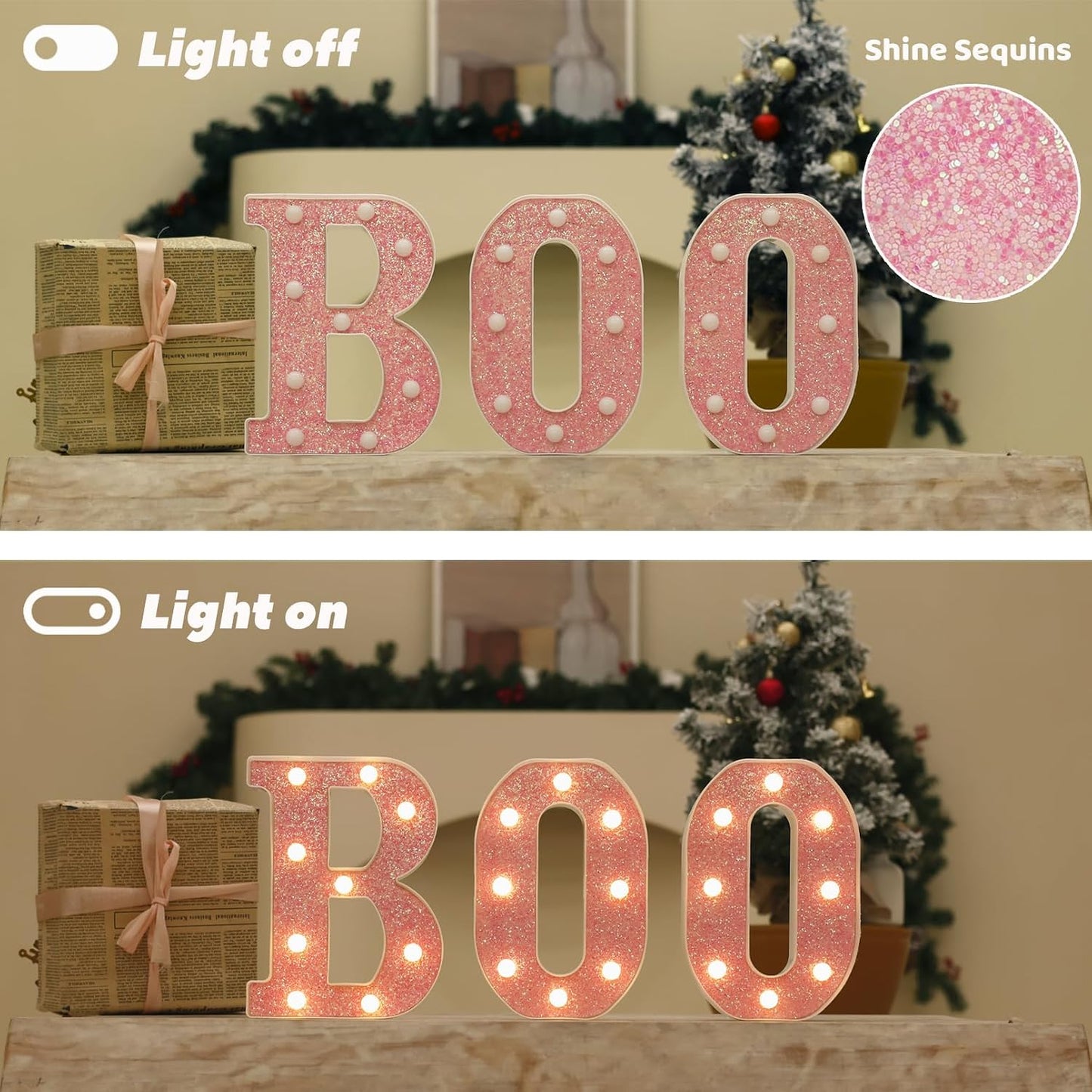 Luces LED Letras Rosa con Brillantina para Fiesta Boda Nocturno