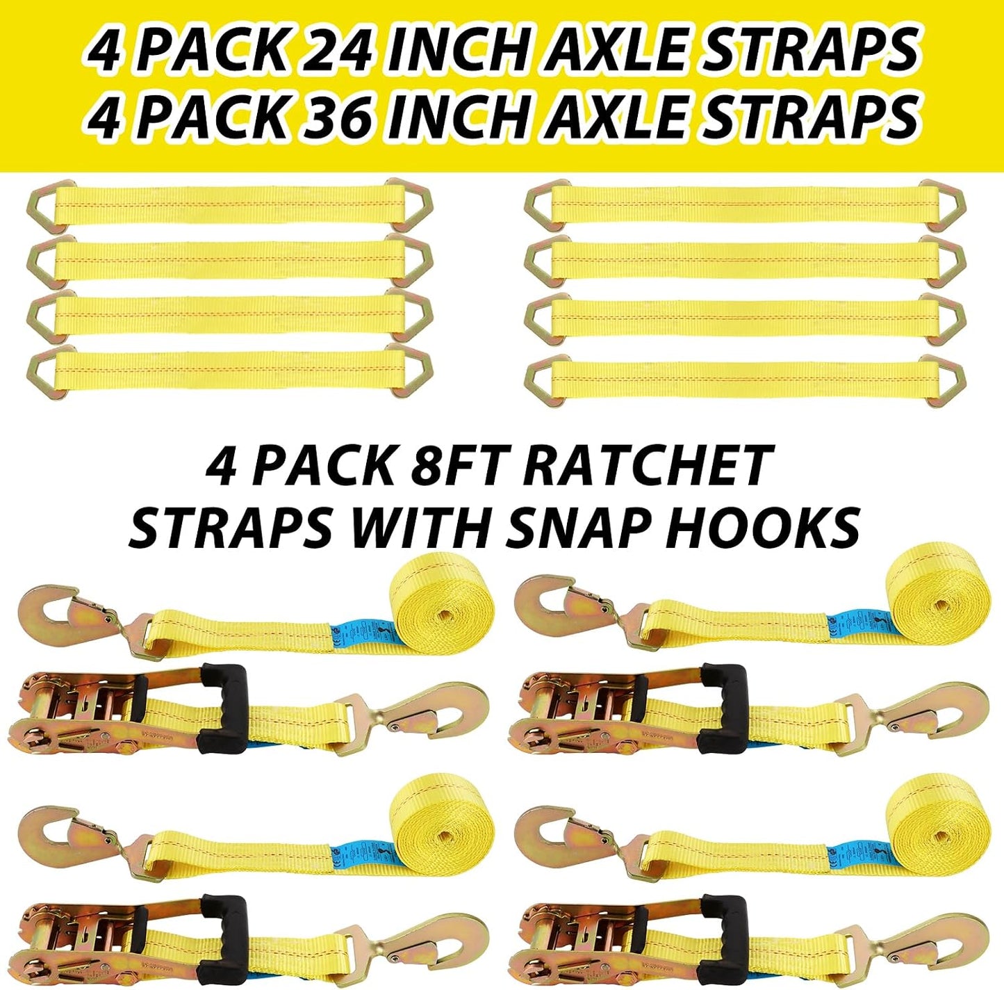 4 Correas Amarre Auto 2pulg Ganchos Resistentes 11000lbs