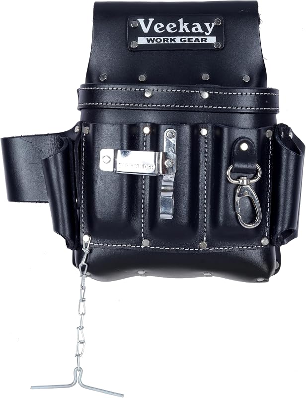 Bolsa cuero herramientas electricista 10 bolsillos duradera