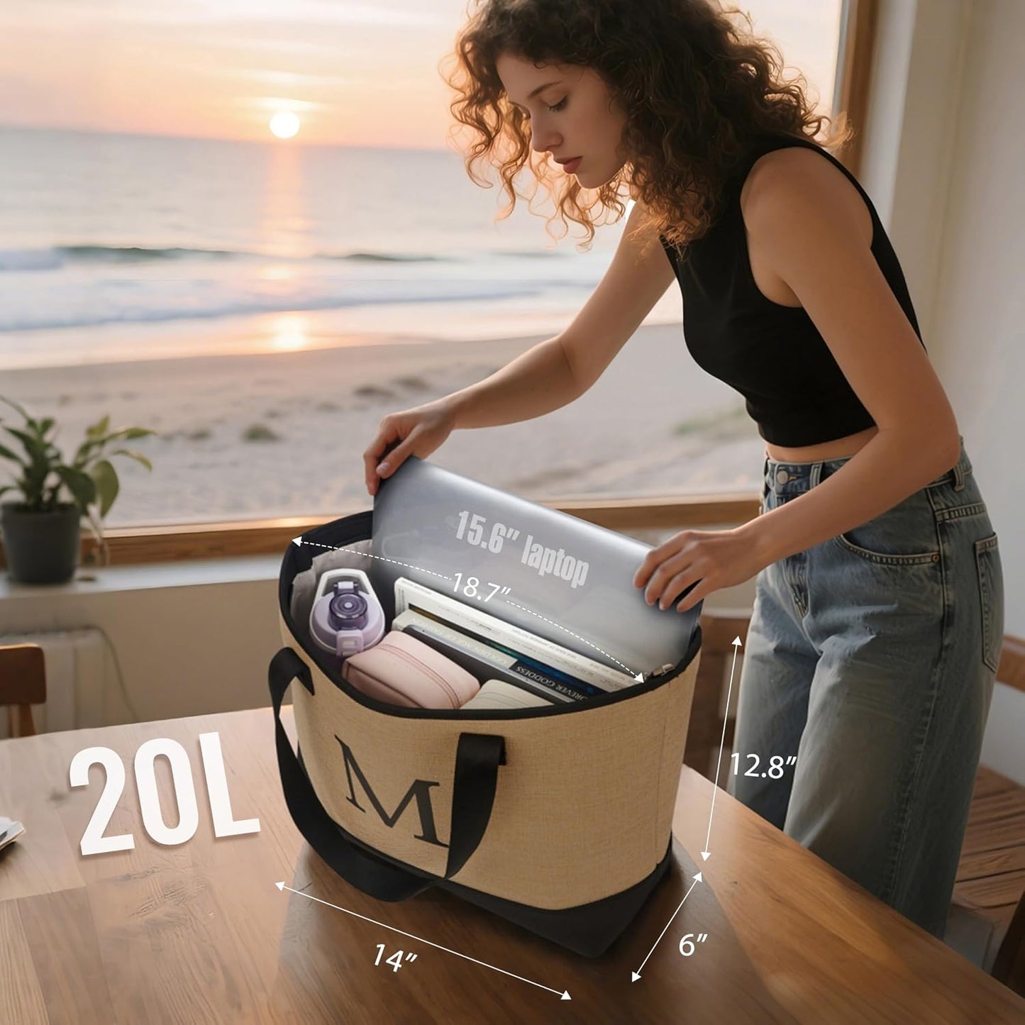 Bolsa playa personalizada con inicial cremallera 20L ligera