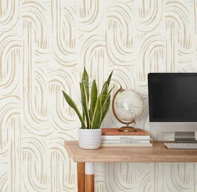 Papel tapiz autoadhesivo beige geométrico para baño y dormitorio
