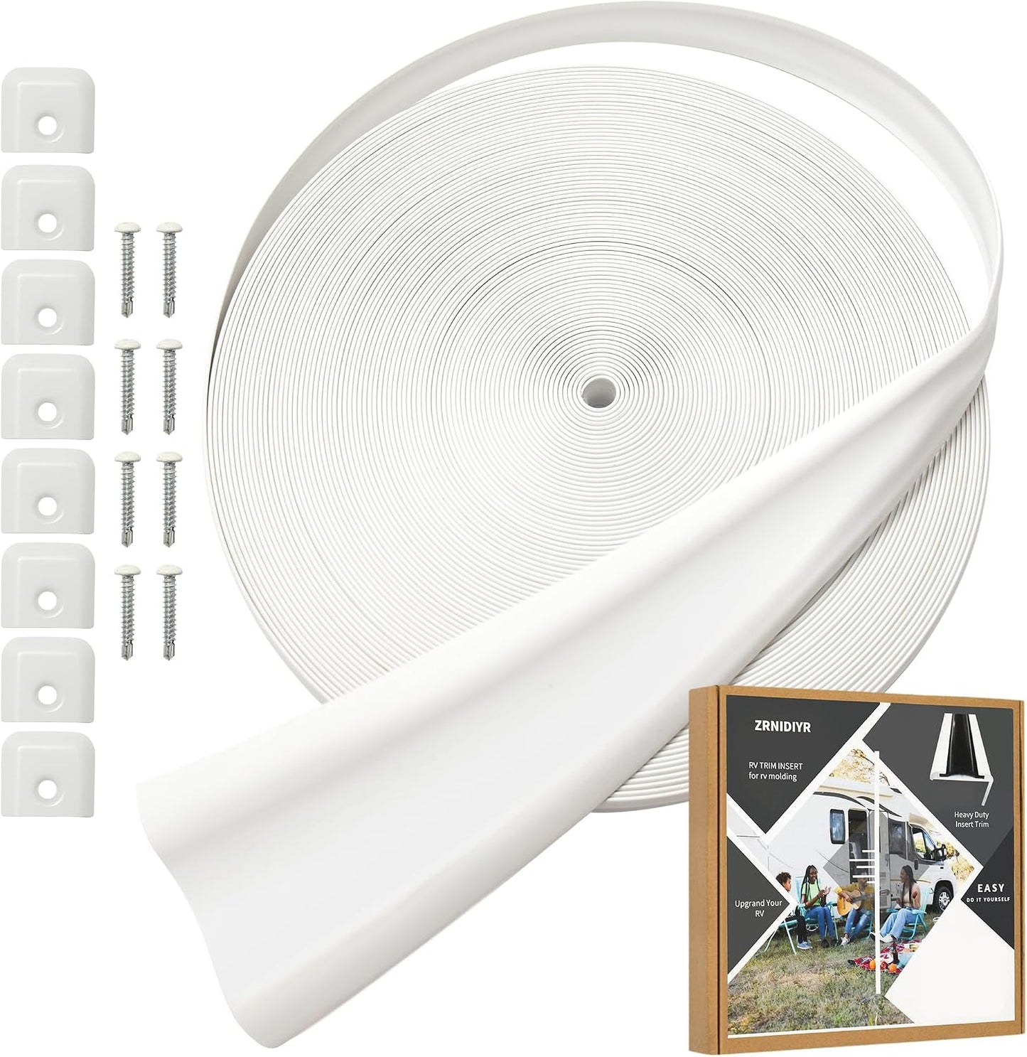 Moldura inserción RV blanco 100ft 7/8pulg con tapas y sellado