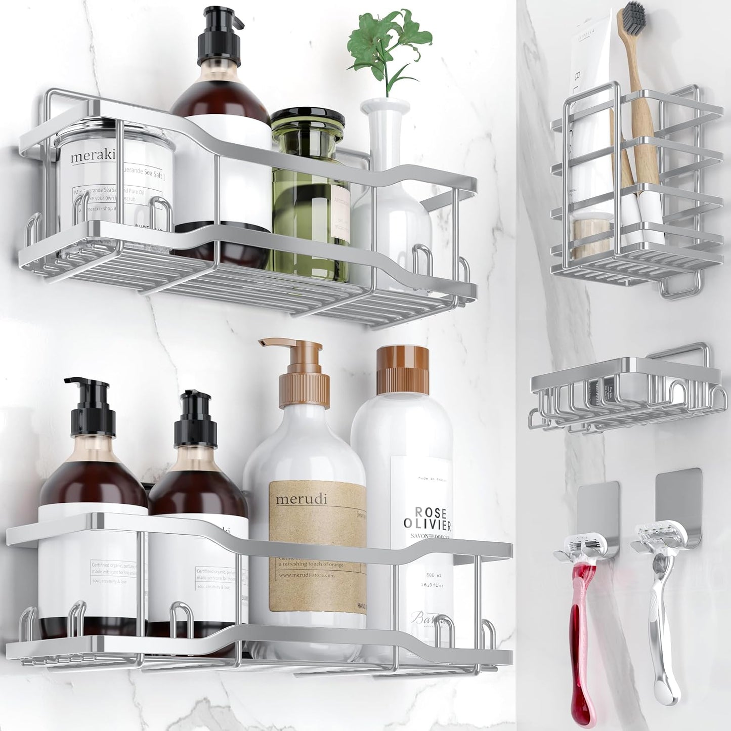 Organiz. ducha acero inox 304 4 estantes 40lb sin taladro