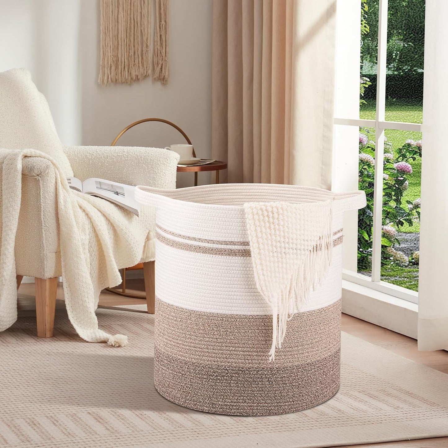 Cesta lavandería 100L tejida decorativa 19x21" amarillo