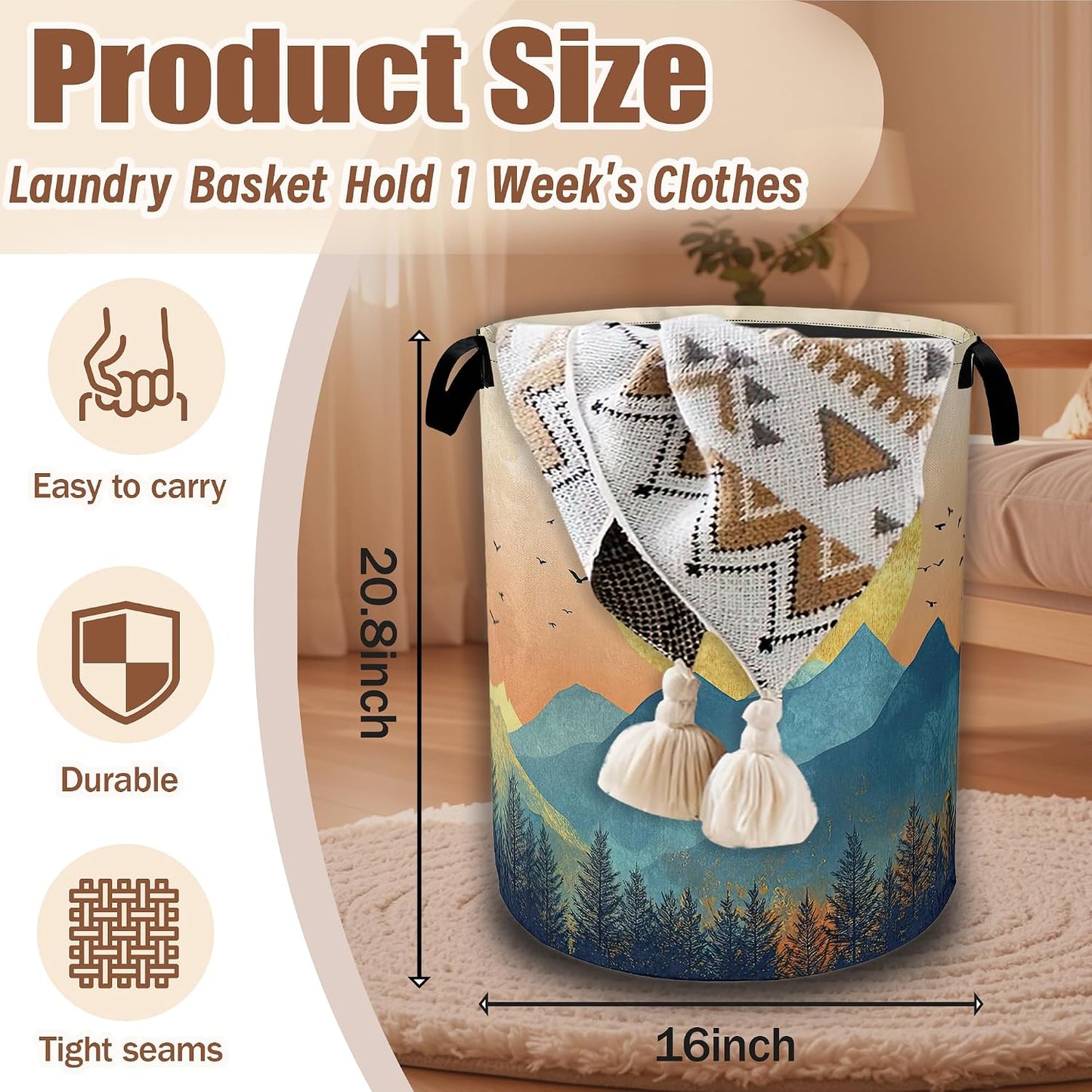 Canasta lavandería asas para baño dormitorio sala 16x20.8pulg