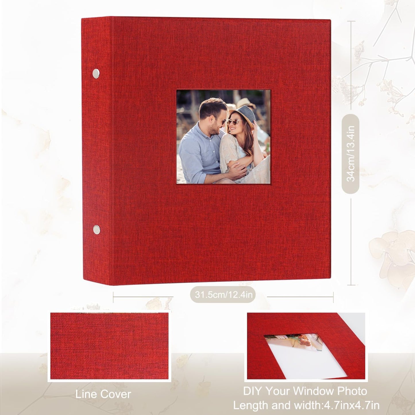 Álbum lino 1000 bolsillos rojo para fotos familia boda aniversario