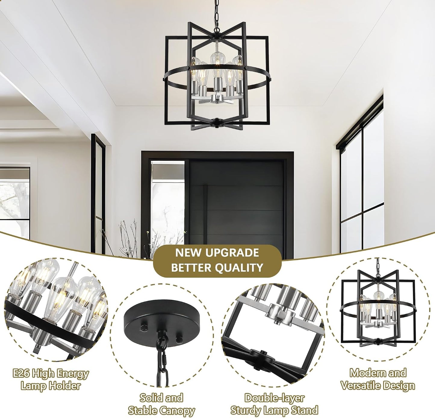 Candelabro moderno 19pulg 5 luces negro níquel