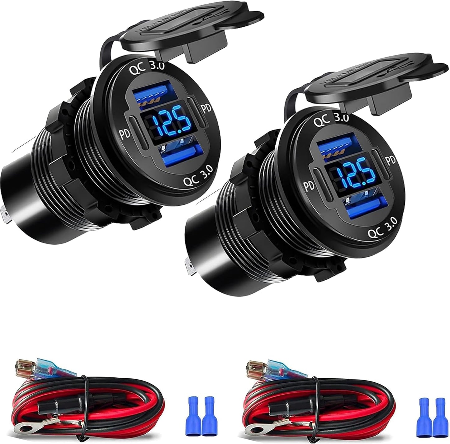 Cargador USB 12V 4 Puertos con Voltímetro Led para Coche