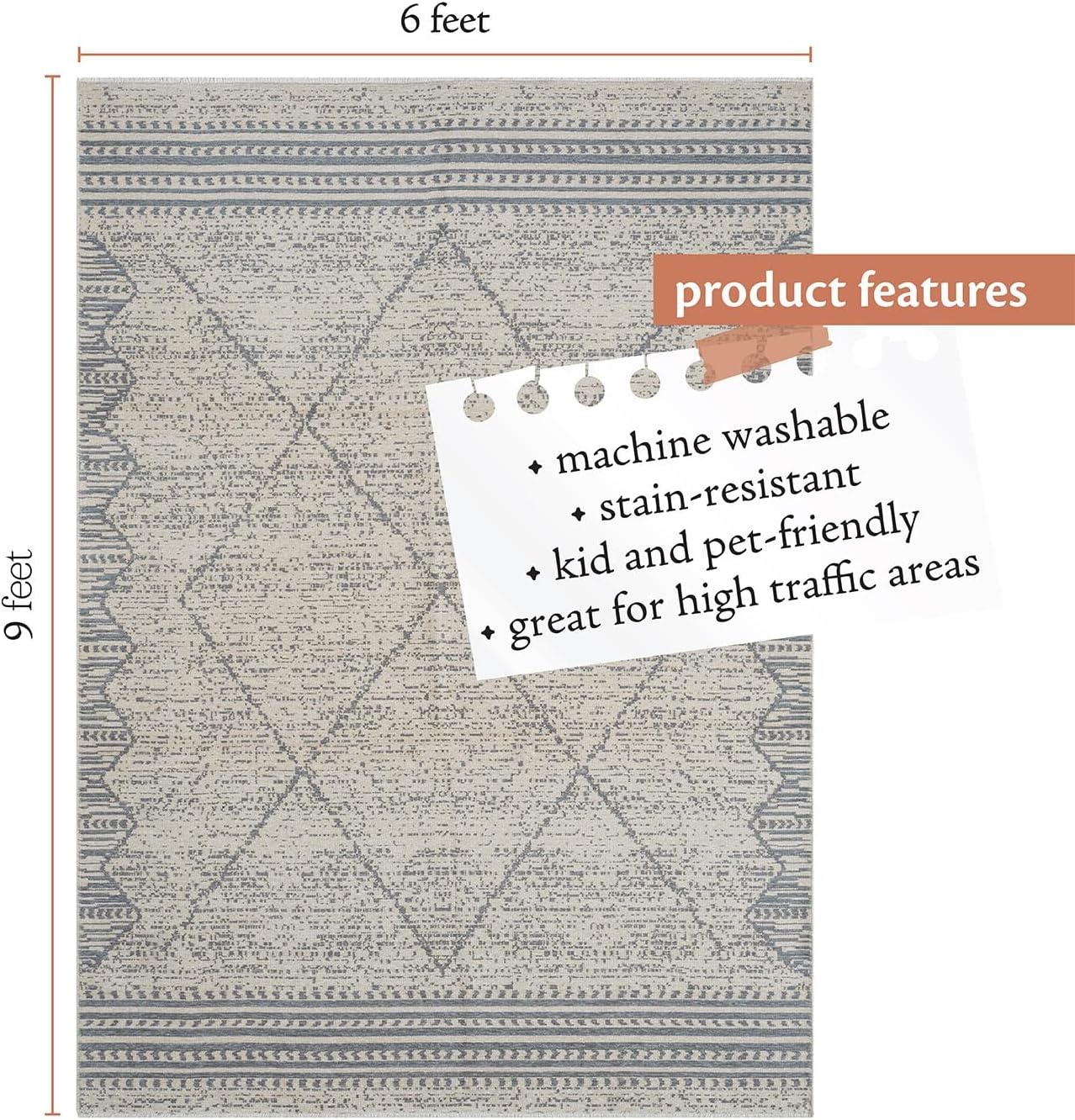 Alfombra área geométrica bohemia 6x9pulg resistente manchas