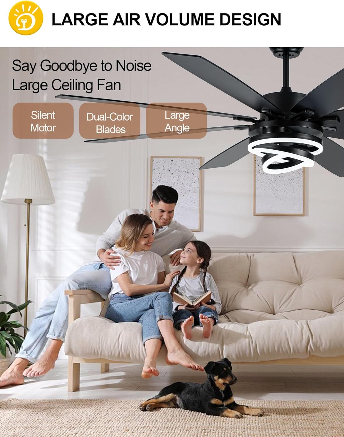 Ventilador techo 72pulg LED control remoto motor DC
