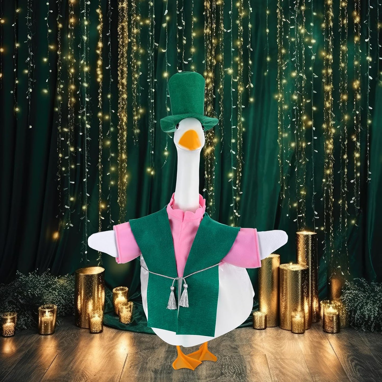 Traje ganso decoración patio 23pulg verde rosado