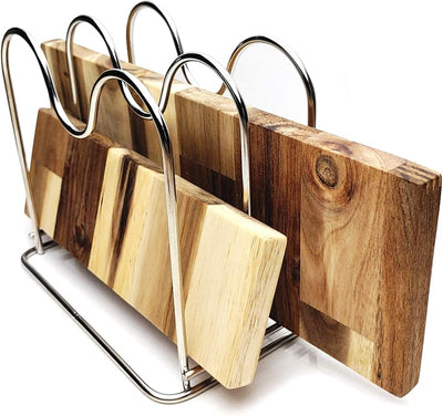 Soporte tabla cortar acero inox organizador cocina 2 secciones
