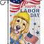 Bandera jardín doble cara Happy Labor Day Golden Retriever