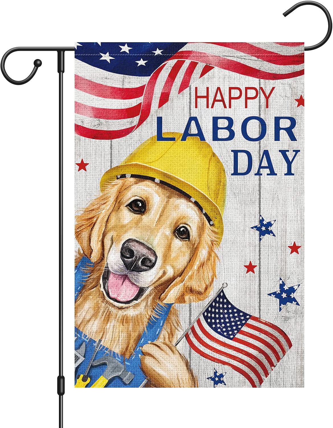 Bandera jardín doble cara Happy Labor Day Golden Retriever