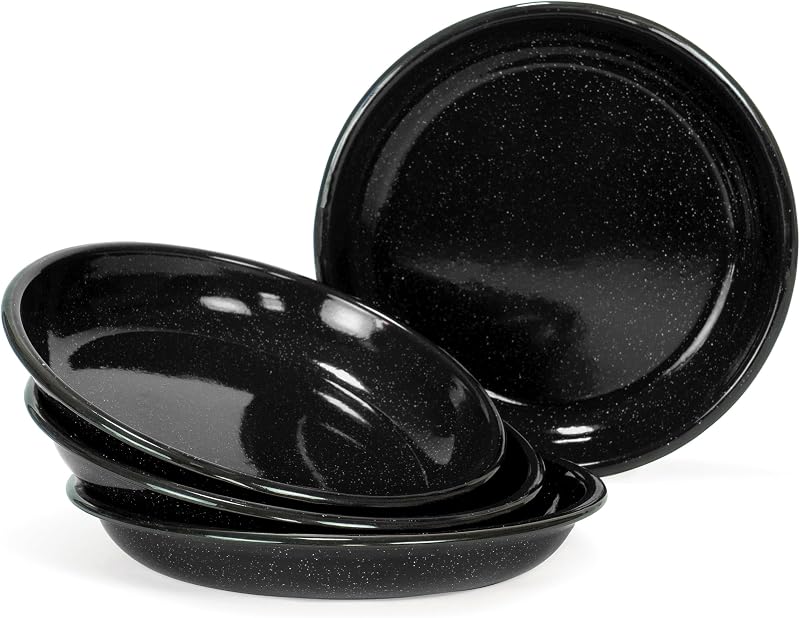 Set 4 platos ondos metal esmaltado 10" borde negro