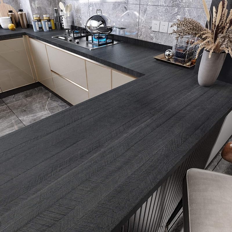 Papel adhesivo madera gris/negro para encimeras y armarios
