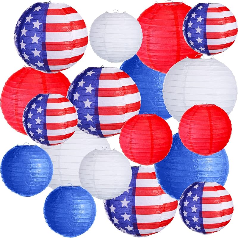 18 Linternas papel bandera USA 4 de Julio 8x12pulg