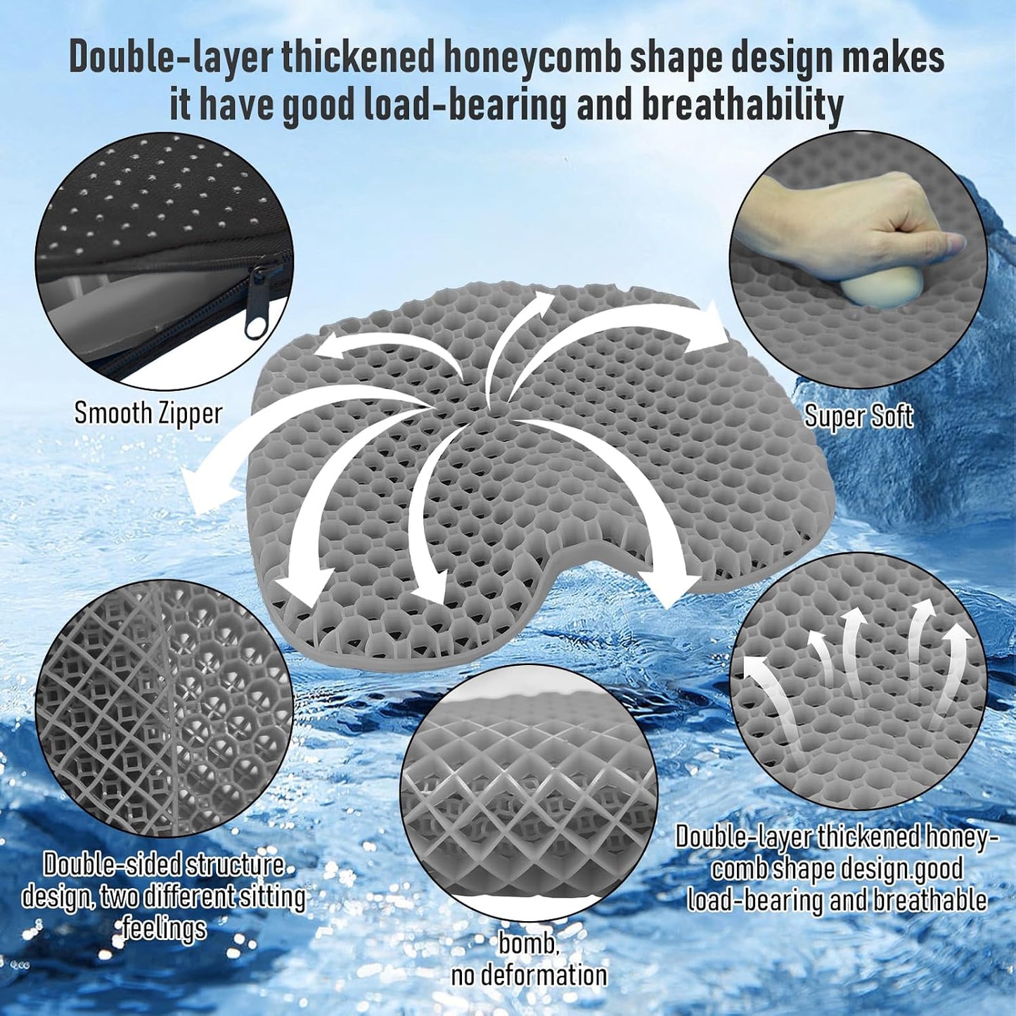 Cojín asiento kayak gel antiderrap impermeable portátil