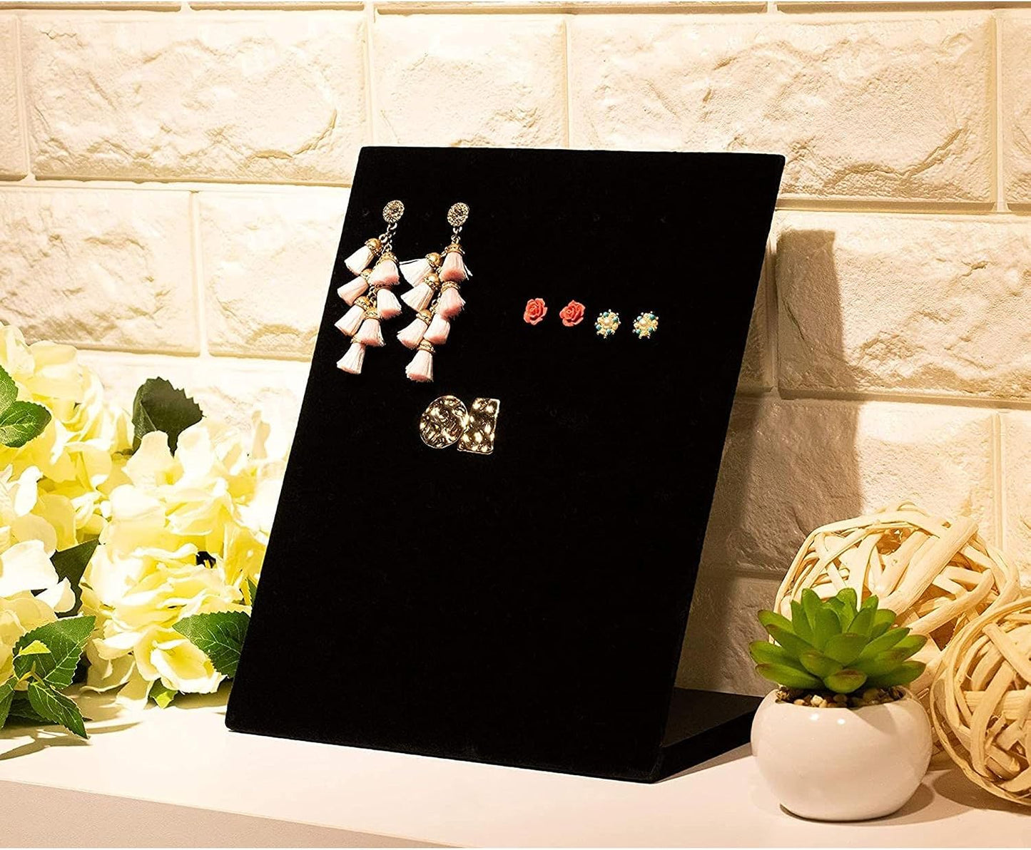 Soporte joyas terciopelo negro en L 9.9x7.9" 60 agujeros