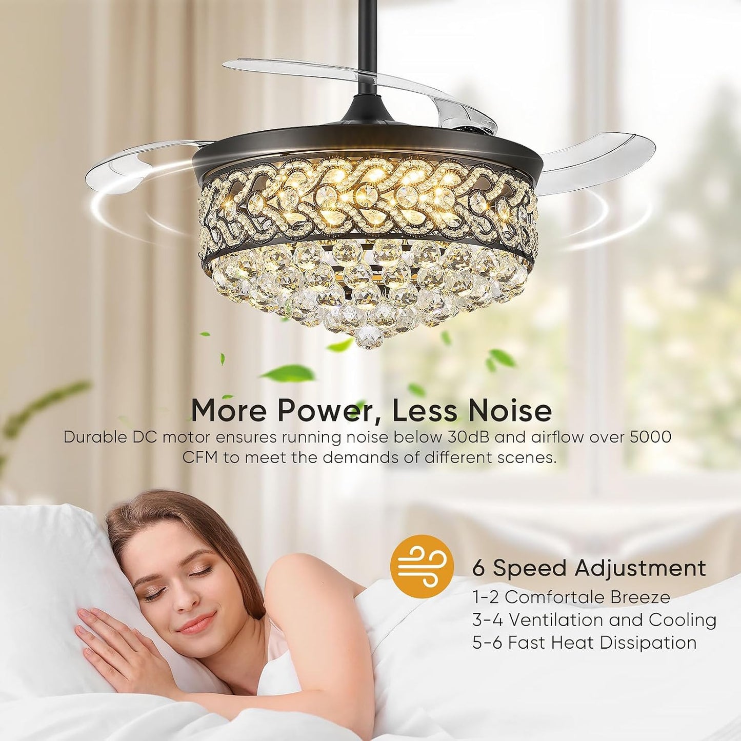 Ventilador techo cristal con luz led 42pulg retráctil