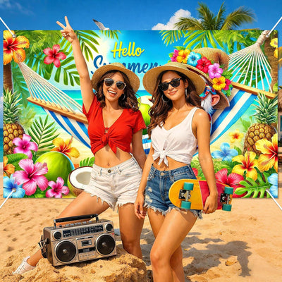 Cartel decoración hawaiana 71x43pulg hello summer