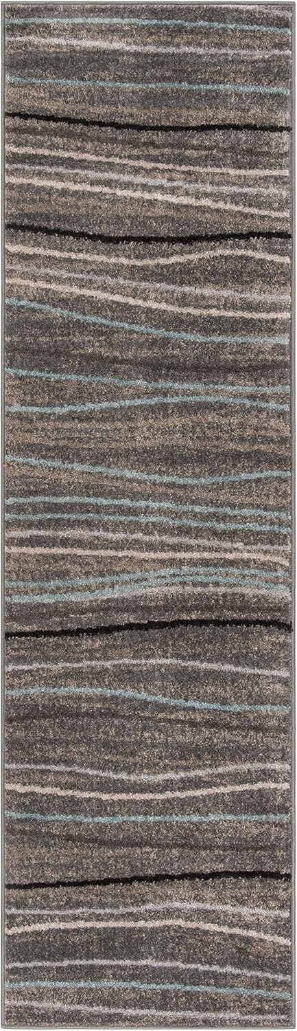 Alfombra pasillo 2ft3pulg x 8ft ondas plateado beige