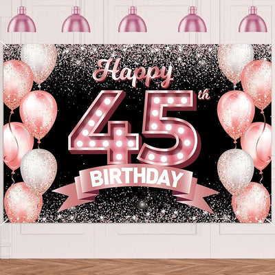 Cartel feliz cumpleaños 45 años color oro rosa decoración fiesta