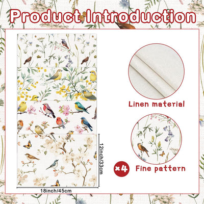 Juego manteles individuales temática pájaros florales 4-12x18pulg