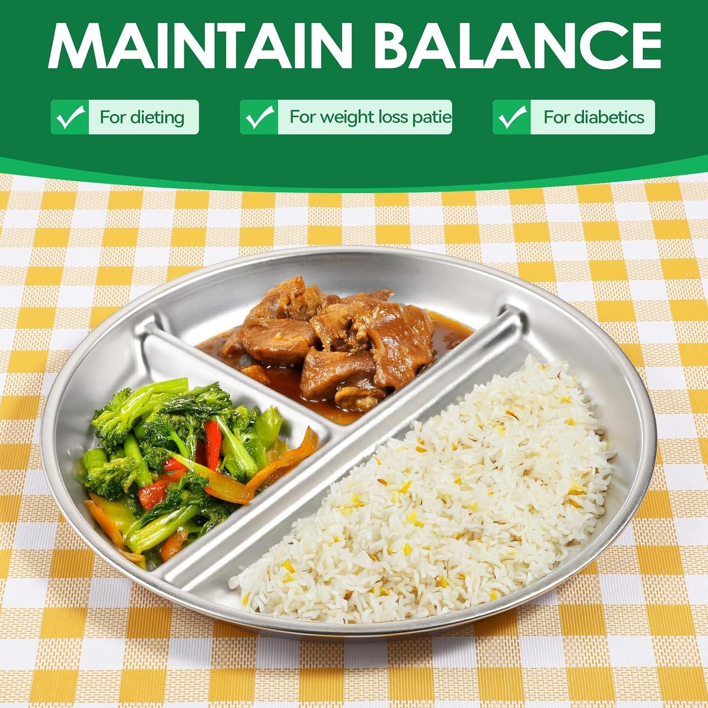 8 Pzas Platos Acero Inox 9pulg 3 Compartimentos Niños y Adultos
