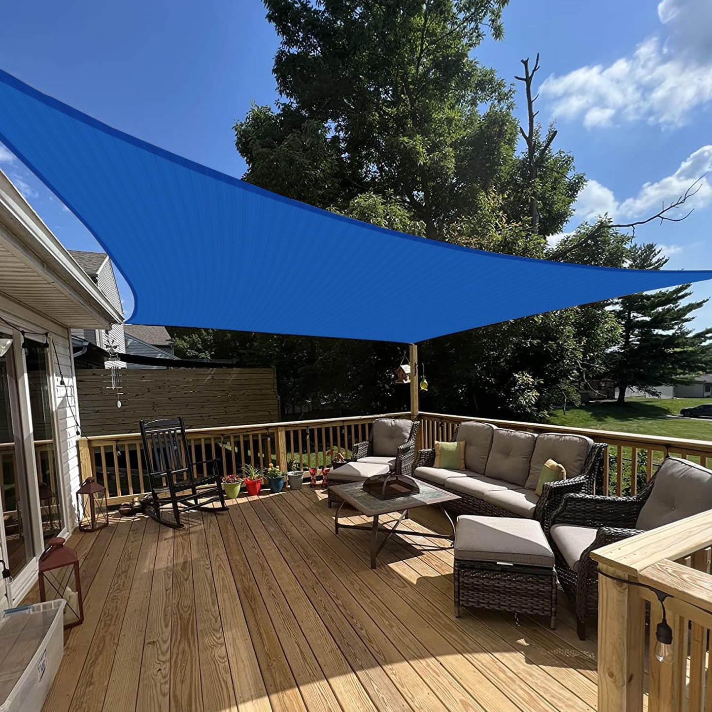Toldo tipo vela poliuretano Azul protección UV
