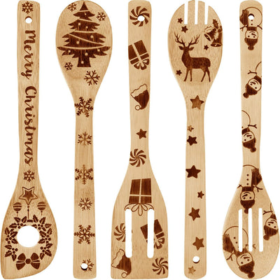 Set 5 cucharas madera Navidad utensilios cocina hornear