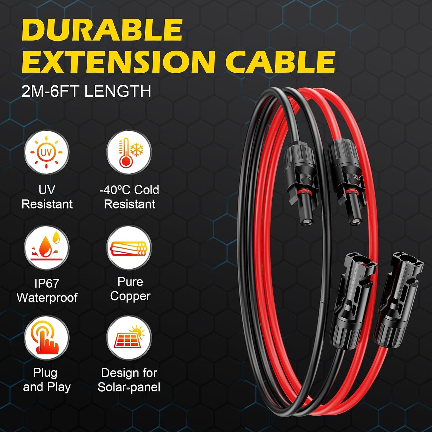 Cable extensión solar 6ft 10AWG con conectores impermeable