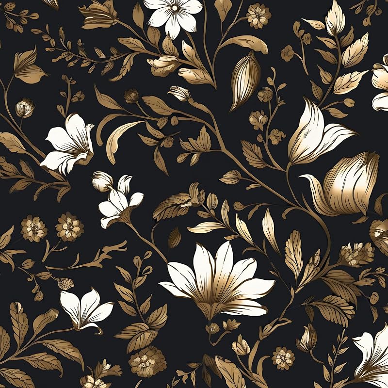 Papel contacto retro floral negro dorado 17.5x196.5"
