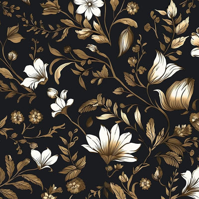 Papel contacto retro floral negro dorado 17.5x196.5"