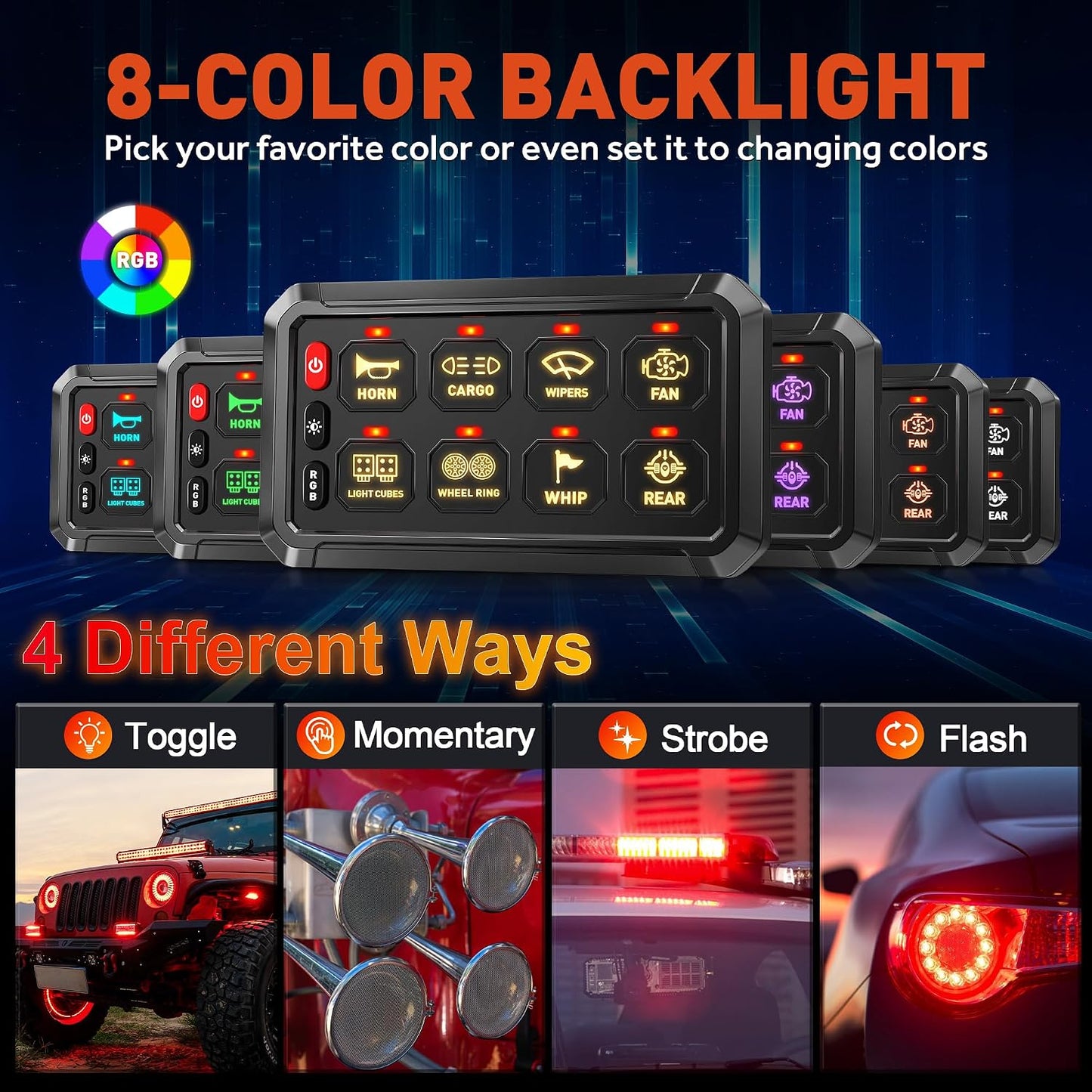 Panel interruptor RGB 12V para automóvil UTV camión