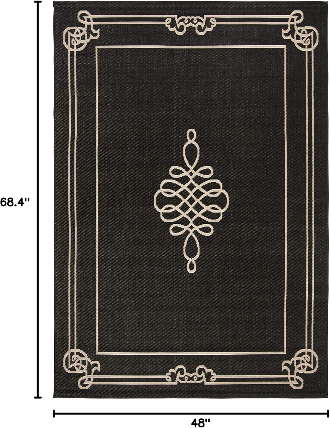 Alfombra decorativa impermeable 4x5ft7pulg color negro/crema