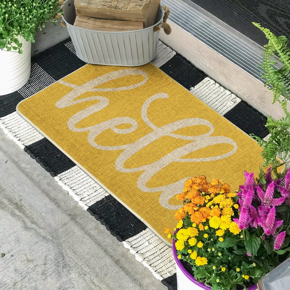 Tapete amarillo Hello Spring para hogar 17x29"