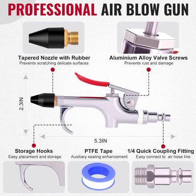 Kit pistola soplado aire profesional con boquilla goma 1/4pulg