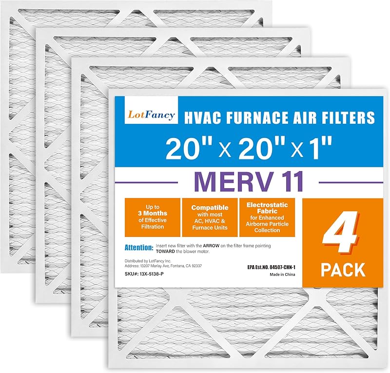 4 Filtro aire MERV 11 20x20x1 plisado electrostático para AC