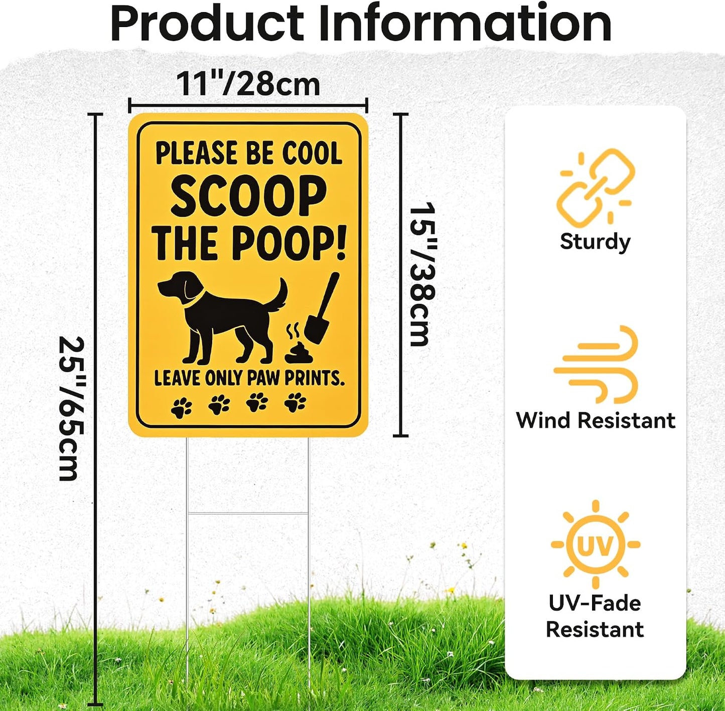 Letrero No Dog Poop 15x11" doble cara impermeable pack 2