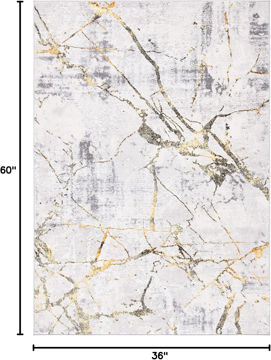 Alfombra decorativa 3x5ft diseño abstracto gris y dorado