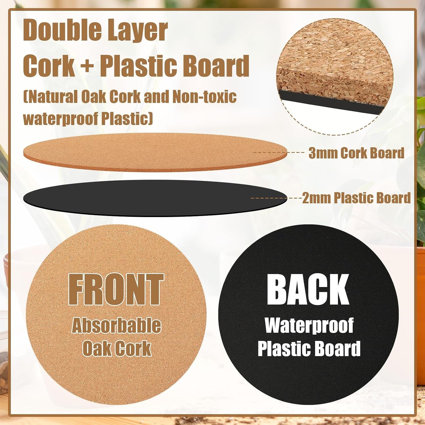 2 Posavasos Corcho 18" Doble Capa Tapete Plantas