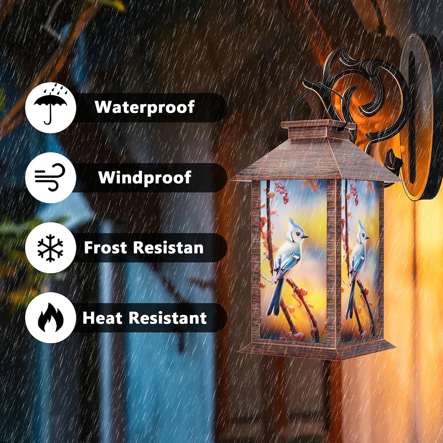 Farol solar colgante jardín velas LED azul