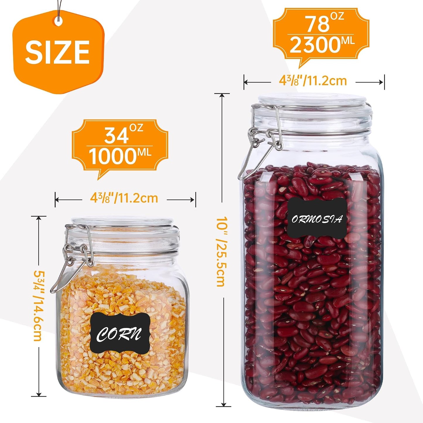 Tarros Vidrio 78oz con Tapas Herméticas