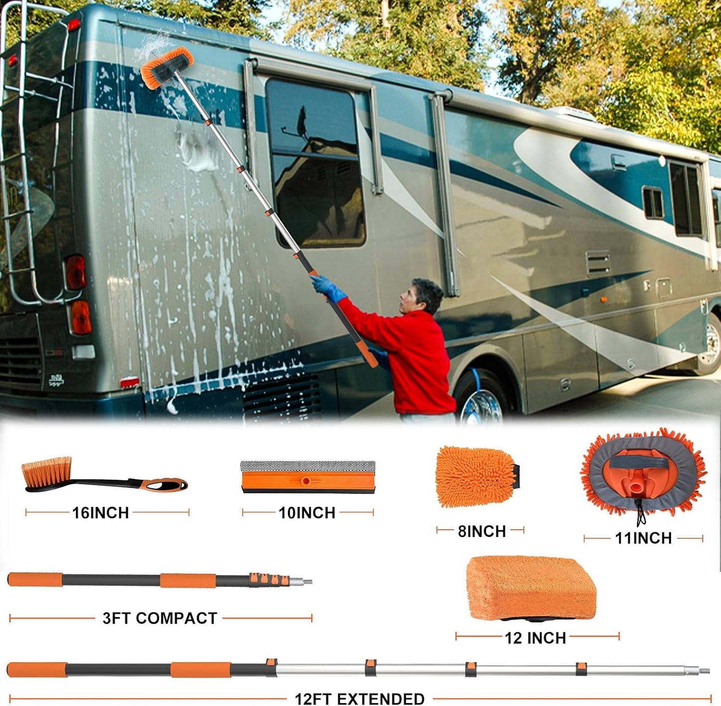 Cepillo coche 18ft mango largo trapeador microfibra 3-12ft
